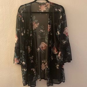 Black sheer rose print cardigan